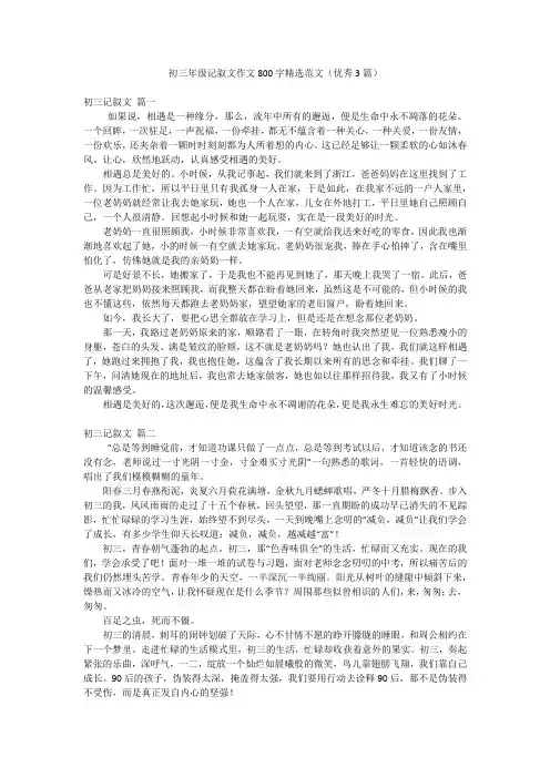 初三年级记叙文作文800字精选范文(优秀3篇)