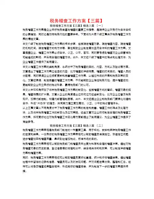 税务稽查工作计划【三篇】2篇