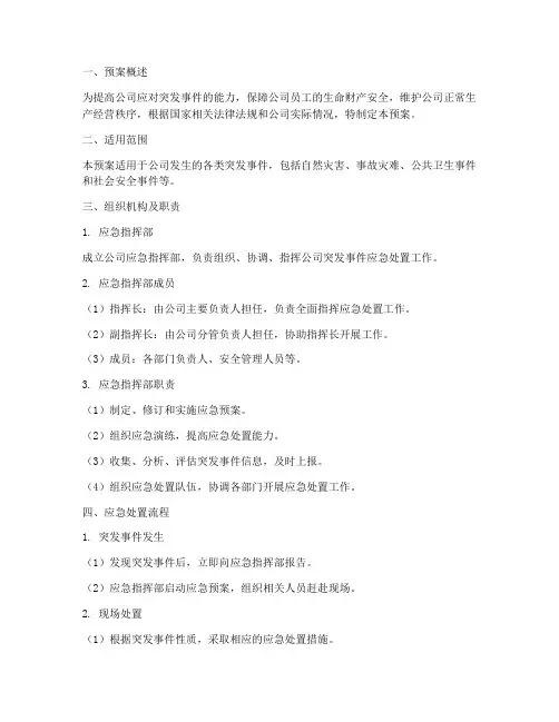 公司综合应急预案预案