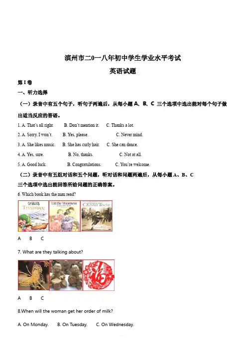 山东省滨州市2018年中考英语试题及答案解析