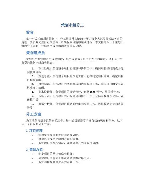 策划小组分工