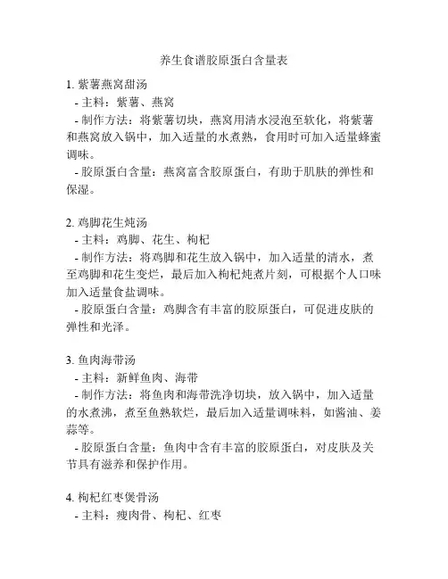养生食谱胶原蛋白含量表