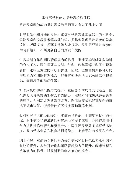 重症医学科能力提升需求和目标
