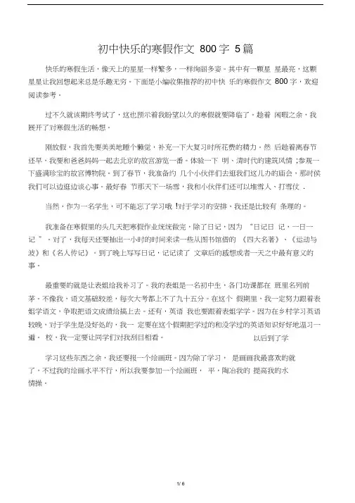 初中快乐的寒假作文800字5篇