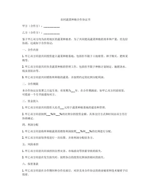 农村蔬菜种植合作协议书