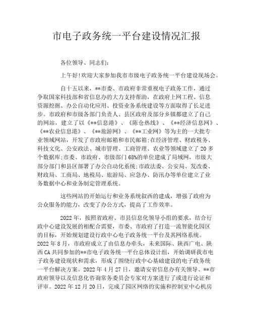 市电子政务统一平台建设情况汇报
