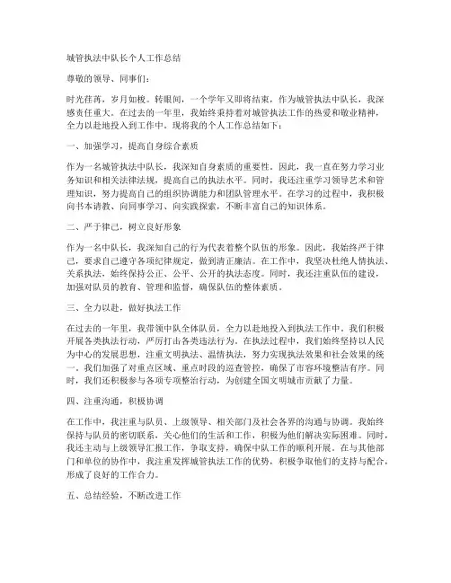 城管执法中队长个人工作总结