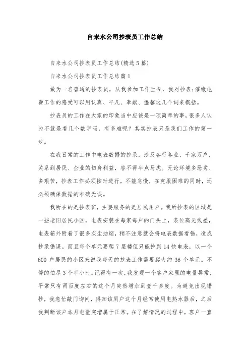 自来水公司抄表员工作总结