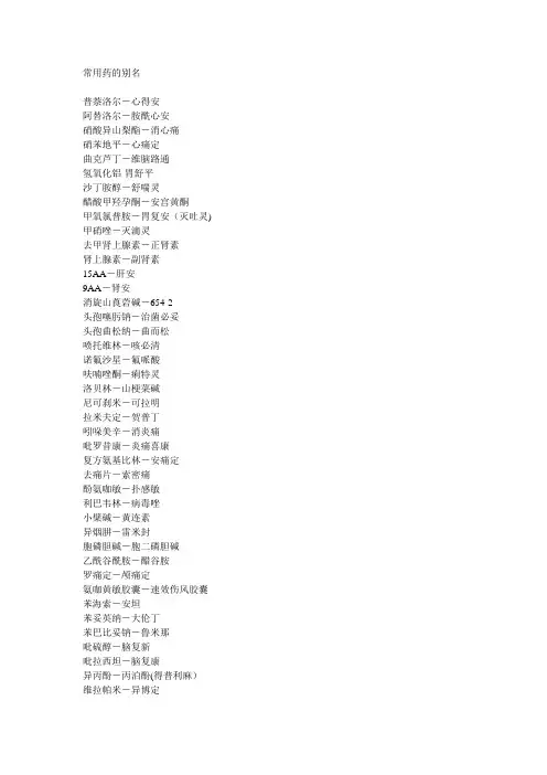 药学常用药的别名