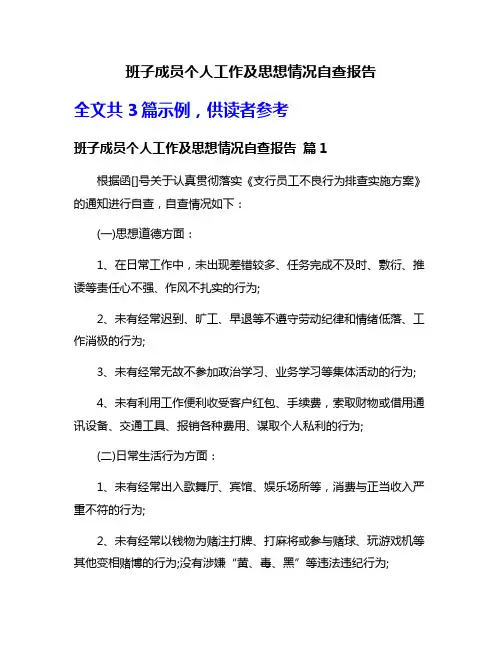 班子成员个人工作及思想情况自查报告
