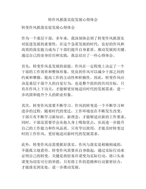 转作风抓落实促发展心得体会