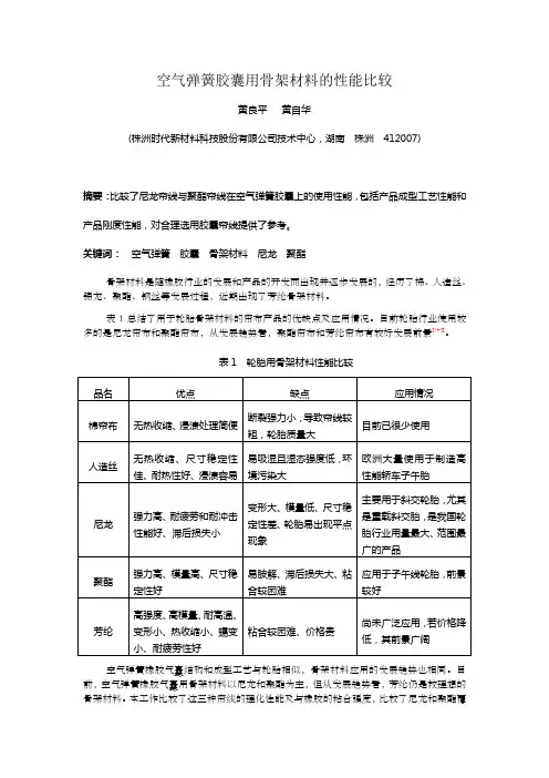 空气弹簧胶囊用骨架材料的性能比较