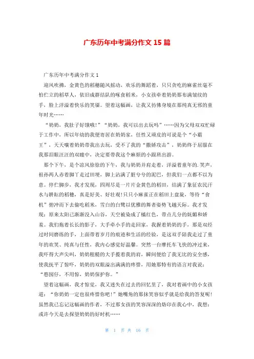 广东历年中考满分作文15篇