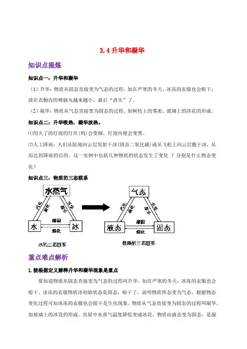 最新人教版八年级物理上册3.4升华和凝华 知识点重点难点汇总及配套习题