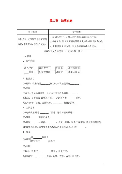 新教材高中地理第六章自然灾害第二节地质灾害学案新人教版必修第一册