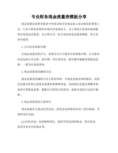 专业财务现金流量表模板分享