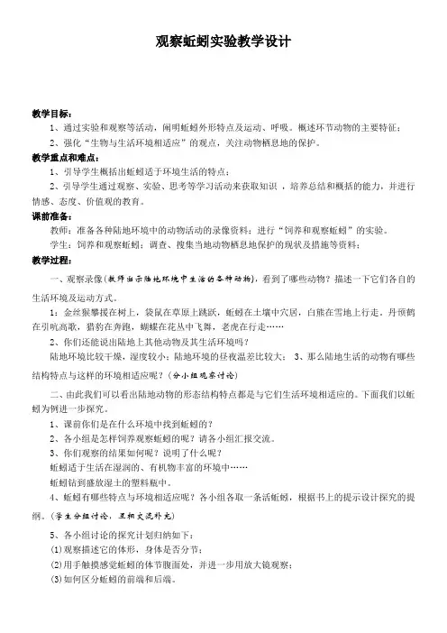 初中生物人教八年级上册(2023年新编) 生物圈中的其他生物观察蚯蚓实验教学设计