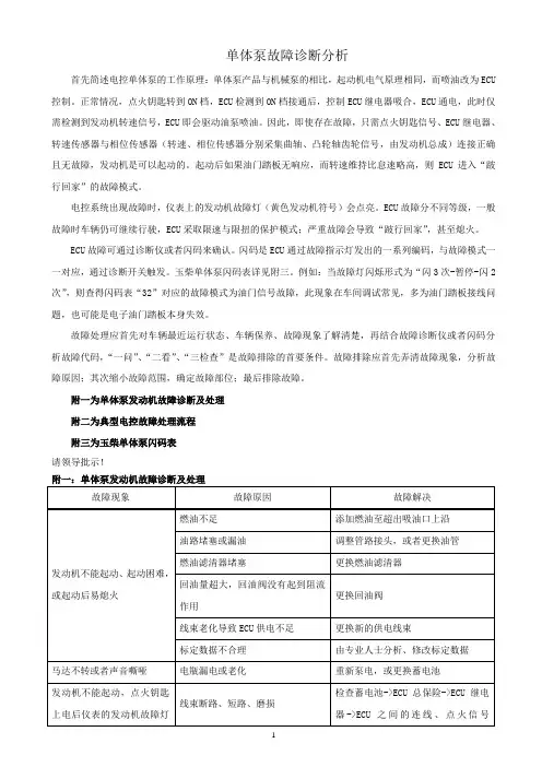 玉柴单体泵产品电控部分常见故障诊断