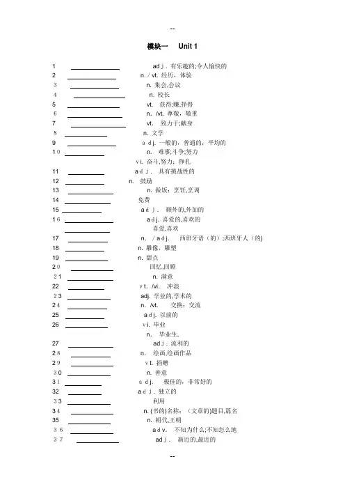 牛津高中英语模块一词汇表(默写版)