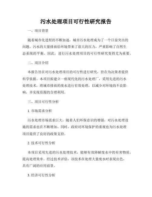 污水处理项目可行性研究报告