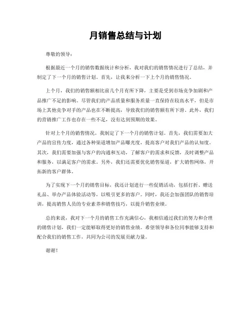 月销售总结与计划