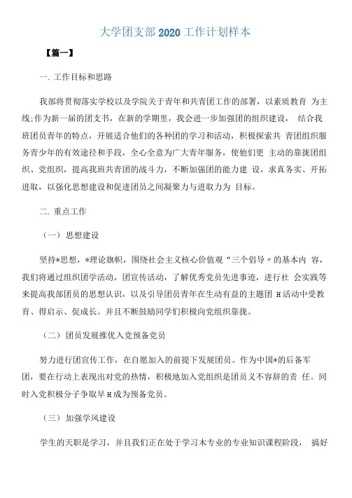 大学团支部2020工作计划样本