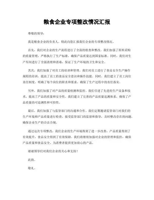 粮食企业专项整改情况汇报