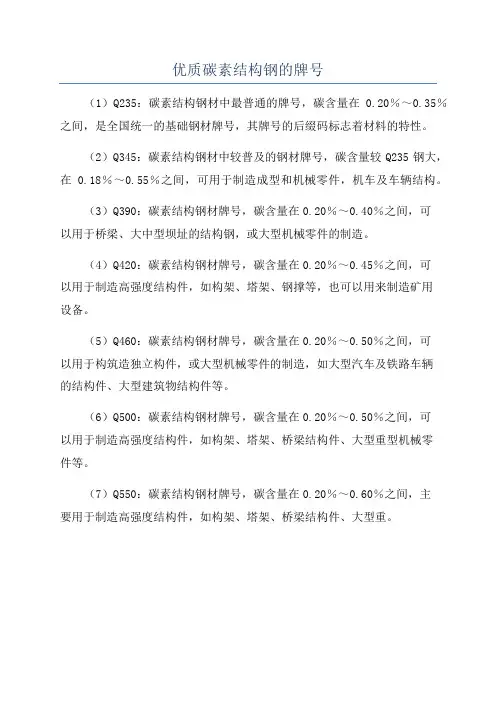 优质碳素结构钢的牌号