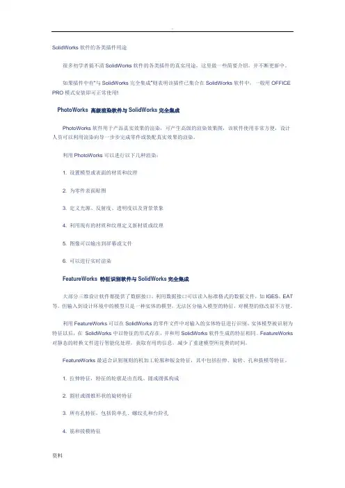 SolidWorks软件各类插件用途