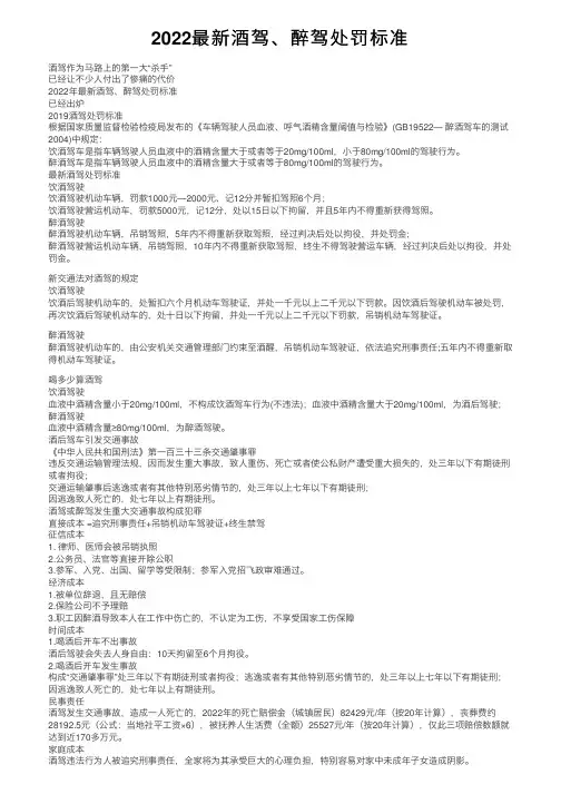 2022最新酒驾、醉驾处罚标准