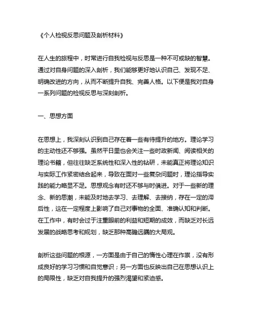 个人检视反思问题及剖析材料