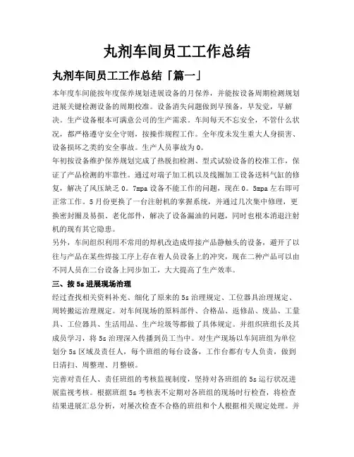丸剂车间员工工作总结