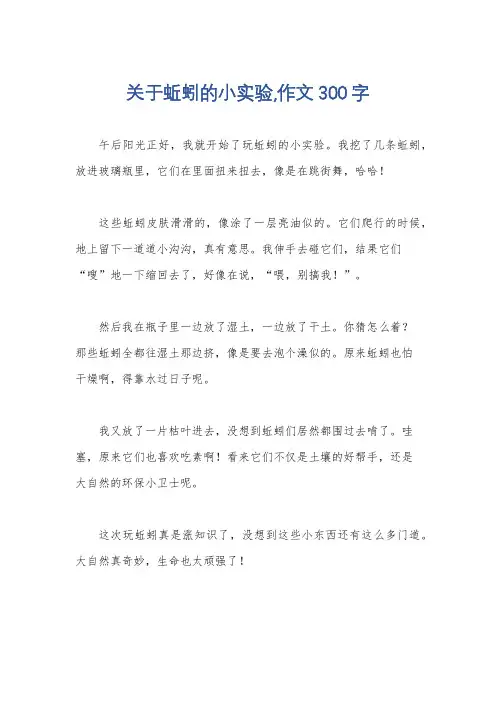 关于蚯蚓的小实验,作文300字