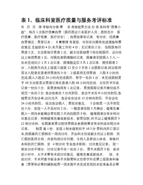 医疗质量与服务考评标准表