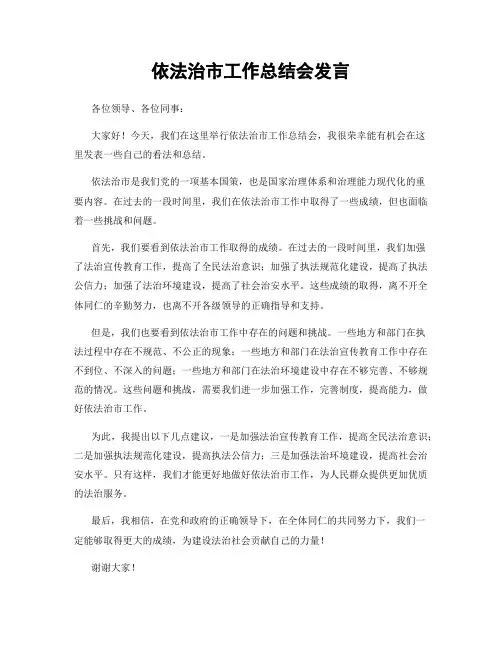 依法治市工作总结会发言