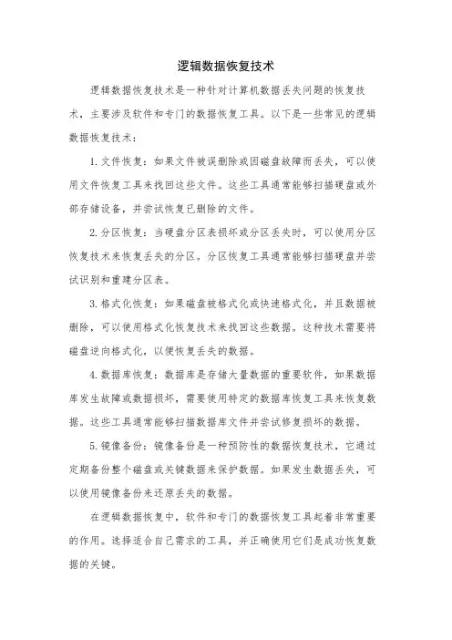 逻辑数据恢复技术