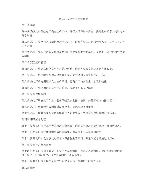 热电厂安全生产规章制度