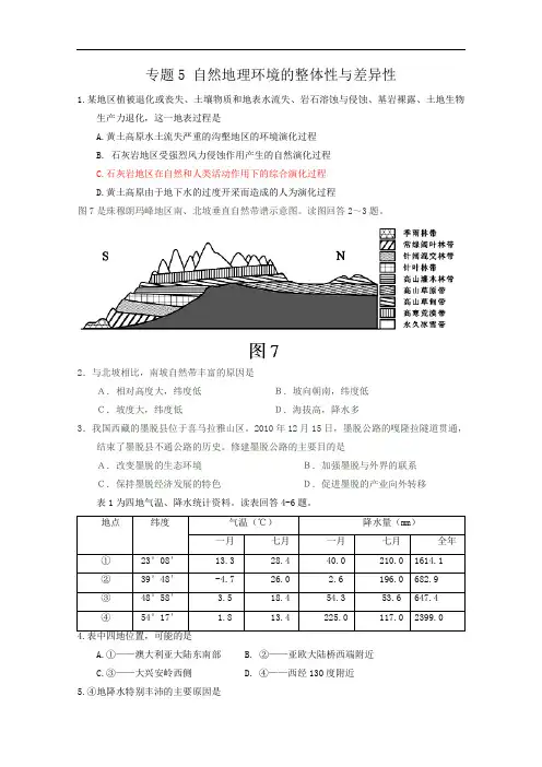 2018高考地理真题汇篇5自然地理环境的整体性与差异性 精品