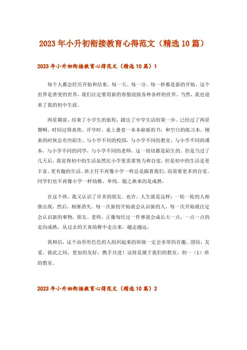 2023年小升初衔接教育心得范文(精选10篇)_1