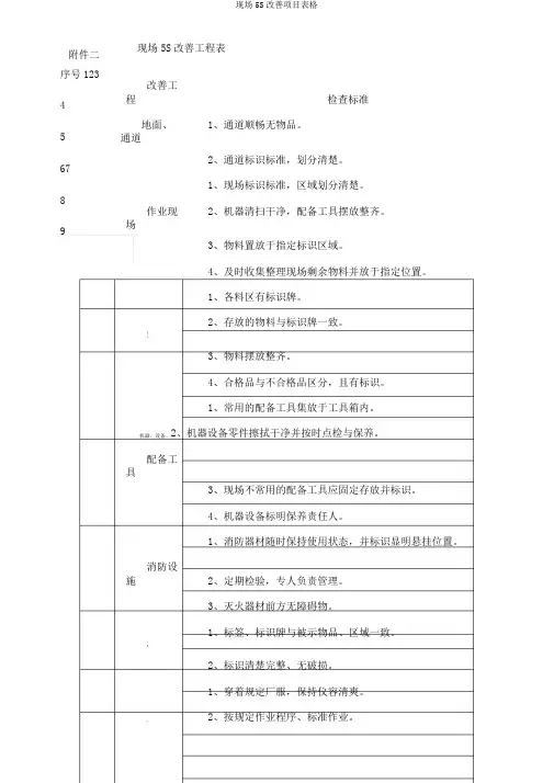 现场5S改善项目表格