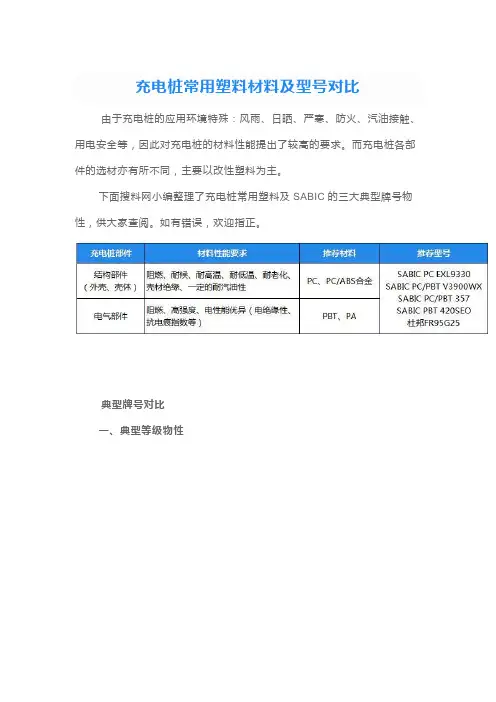 充电桩常用塑料材料及型号对比