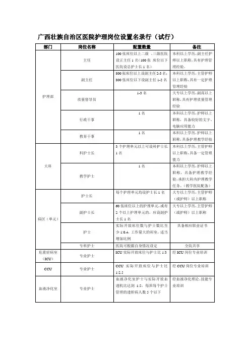 广西护理岗位名录