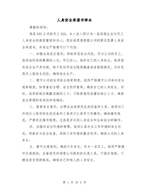 人身安全承诺书样本(三篇)
