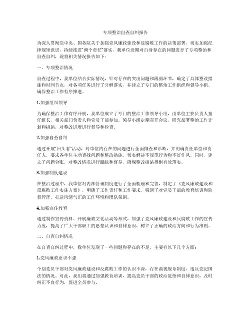 专项整治自查自纠报告