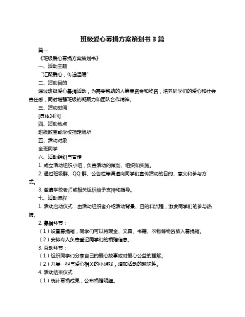 班级爱心募捐方案策划书3篇