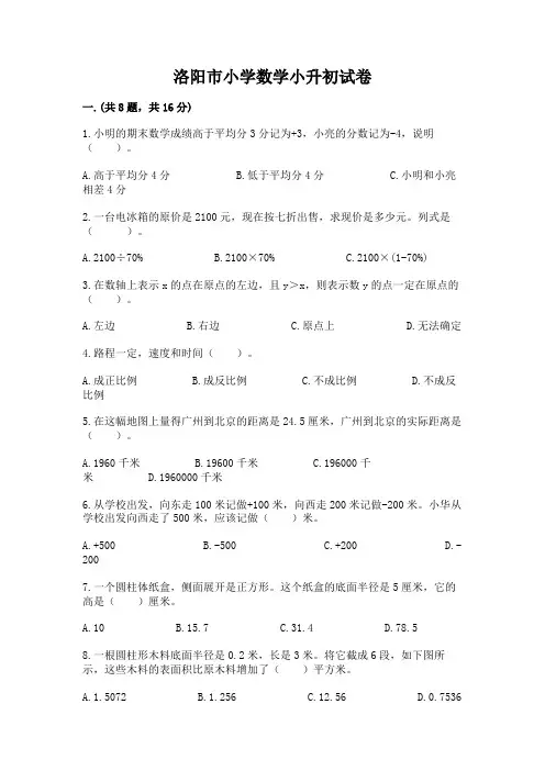 洛阳市小学数学小升初试卷及参考答案(轻巧夺冠)