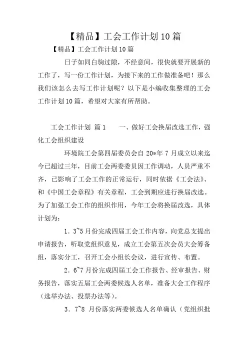 【精品】工会工作计划10篇