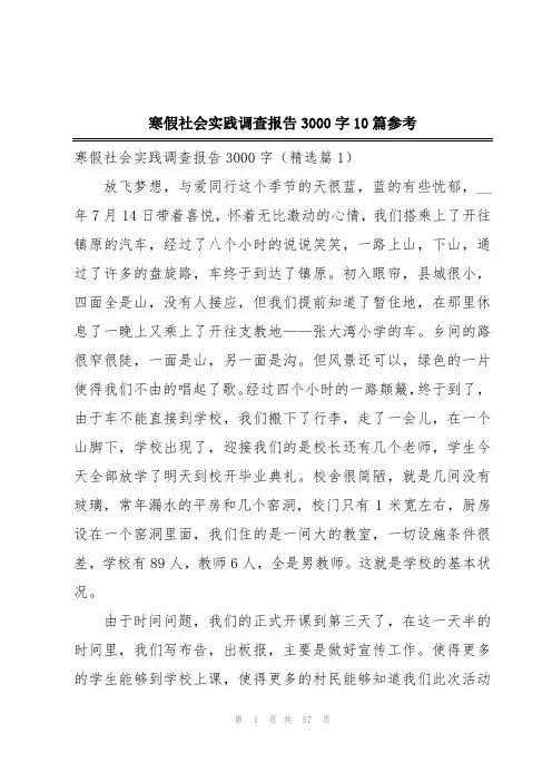 寒假社会实践调查报告3000字10篇参考