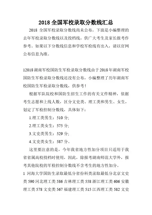 2018全国军校录取分数线汇总.doc