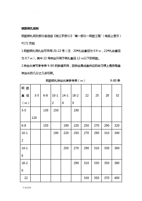 钢筋绑扎规则、绑扎及连接区长度计算、马墩设置方法 、植筋方法及相关计算